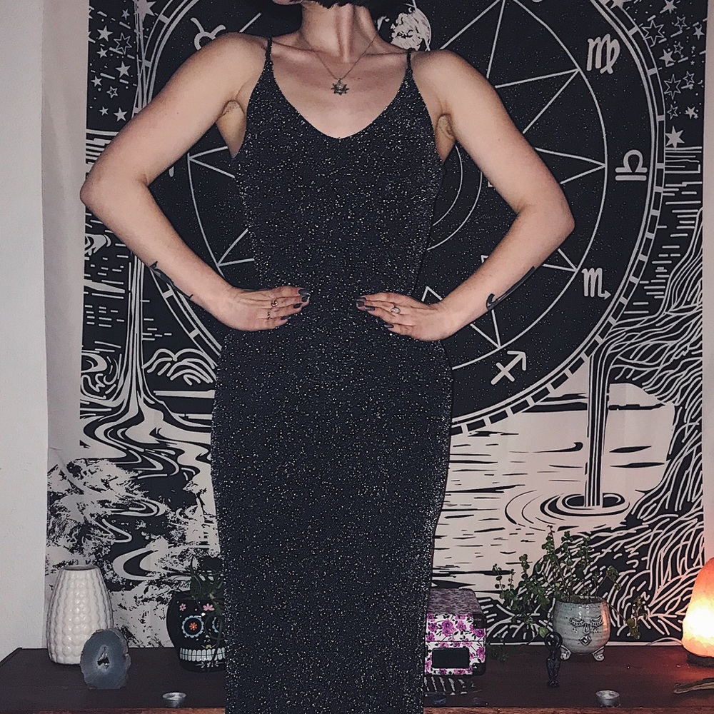 Floor Length Silver Glitter Long Dress